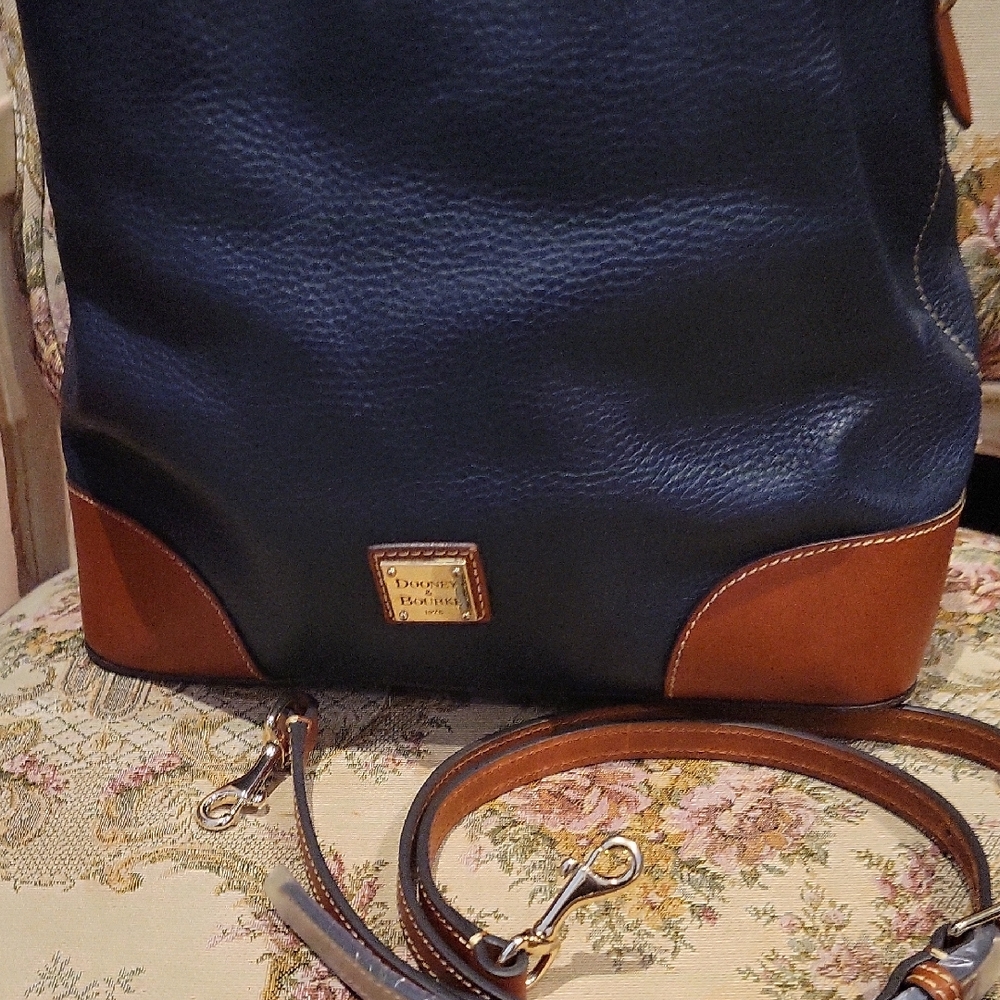 Dooney & Bourke Midnight Blue and Chestnut Leather Tote